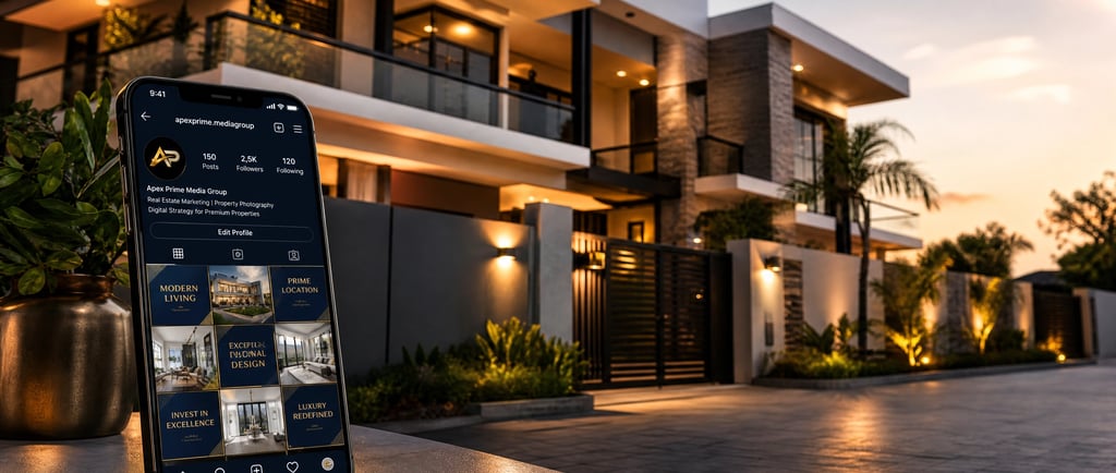 Real estate Instagram marketing in front of a luxury property in Accra Ghana — Apex Prime Media
