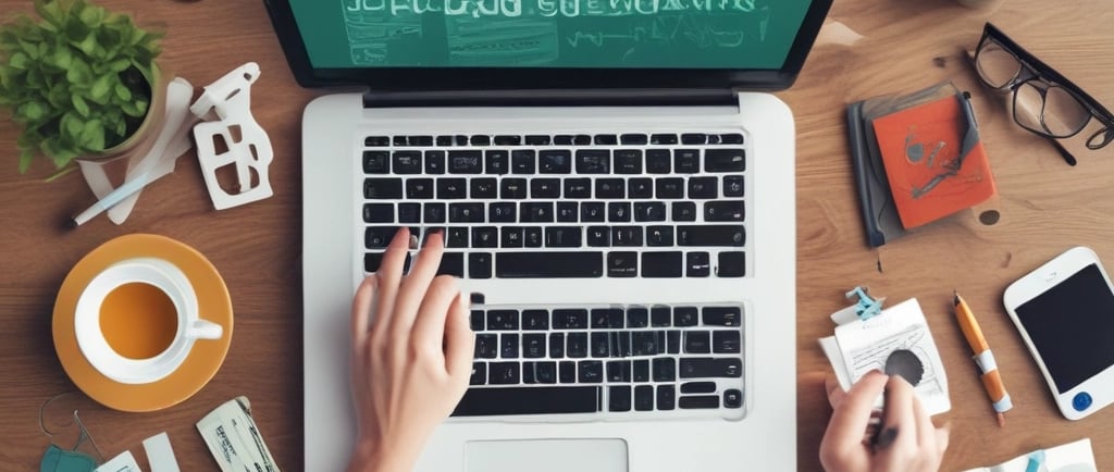 person using laptop computer holding card