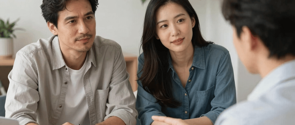 Couple reviewing disability insurance with an insurance agent