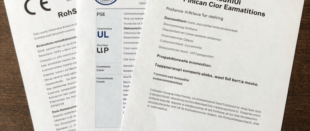 Close-up of a sleek ceramic hair straightener glowing softly on a wooden vanity.