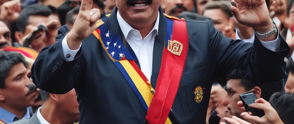 A person walking down a street holding a flag