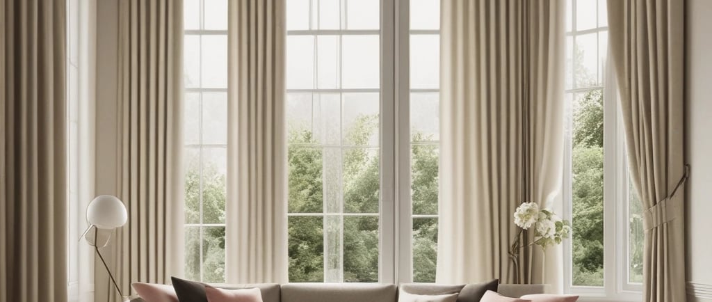 A cozy living room bathed in soft natural light filtering through elegant sheer curtains.