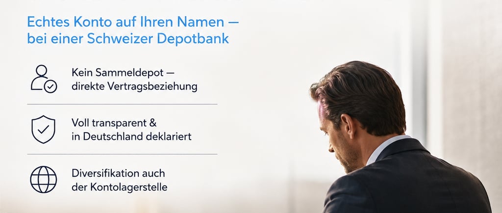 Eigene IBAN außerhalb der EU — echtes Konto bei einer Schweizer Depotbank, Swiss-Konto von May-Finan