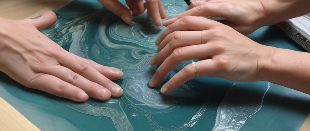 Young woman sitting cross-legged with artwork