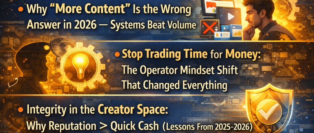 Mindset and creator entrepreneurship infographic highlighting systems over volume and the operator mindset shift.