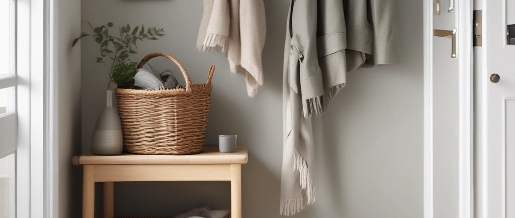 A cozy corner with soft natural light filtering through a window, highlighting a simple wooden table with a steaming cup of tea and an open book.