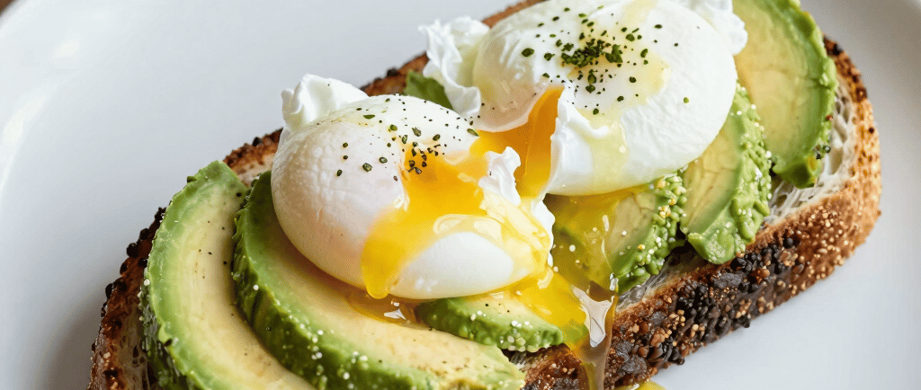 Four slices of bread with different types of food on them
