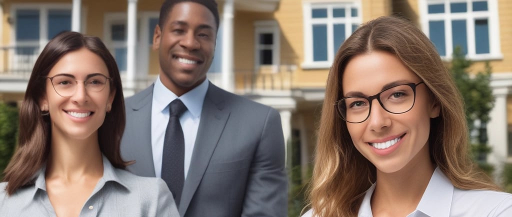A friendly real estate expert explaining contracts with a smile in a cozy office.