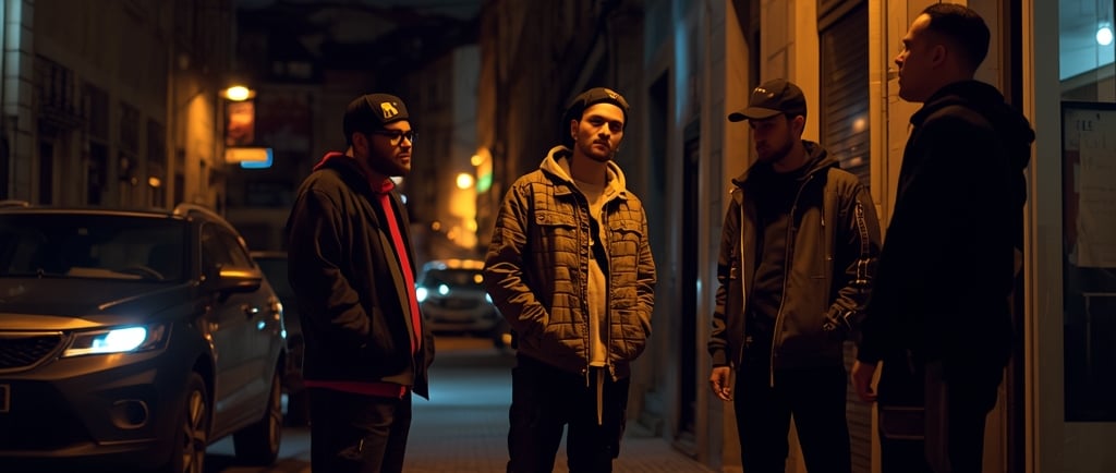 um grupo de homens em pé na calçada