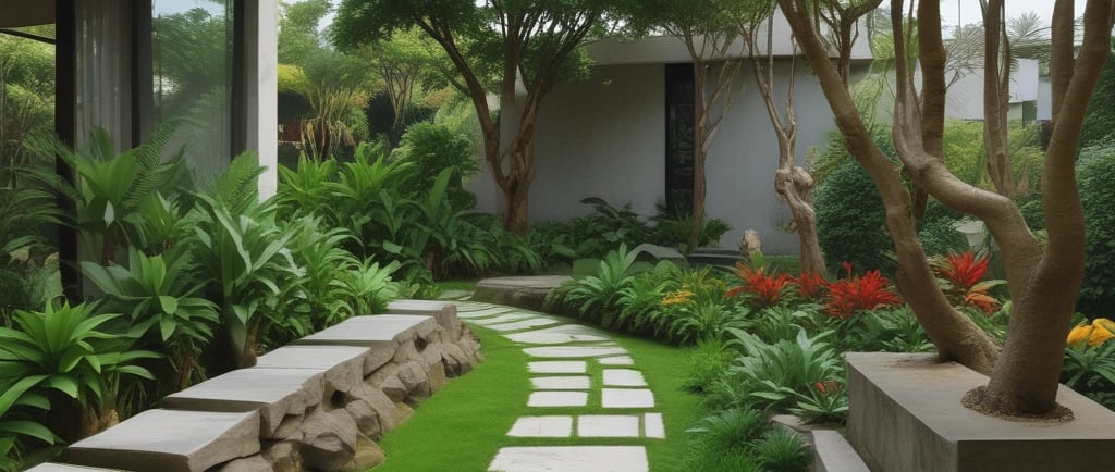 Desain taman minimalis modern untuk rumah di Bogor dengan konsep tropis elegan