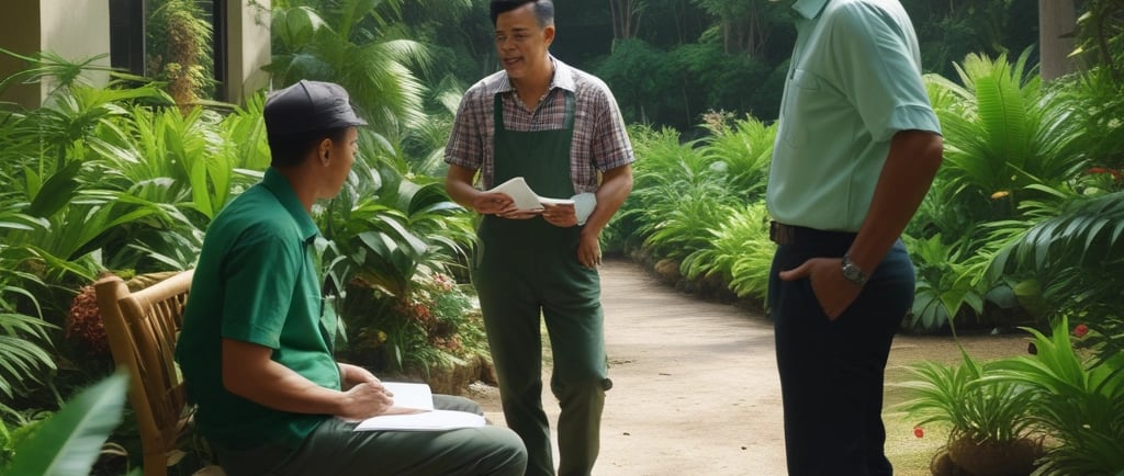 Tukang taman Bogor profesional sedang diskusikan kebutuhan taman minimalis modern