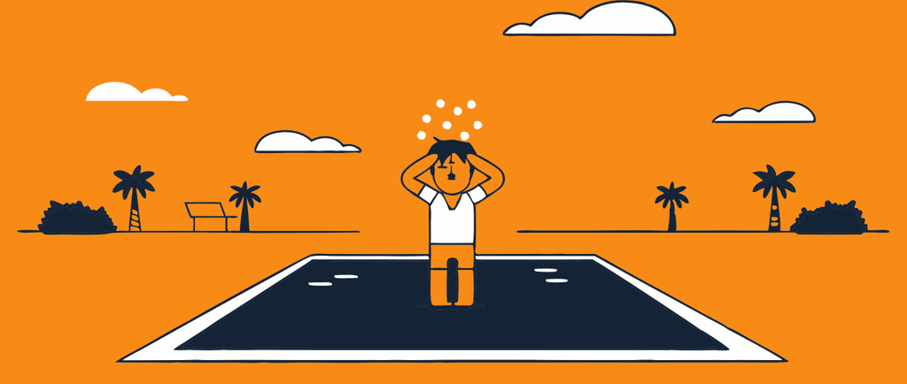 dessin d'un homme qui s'inquiète pour sa piscine qui fuie