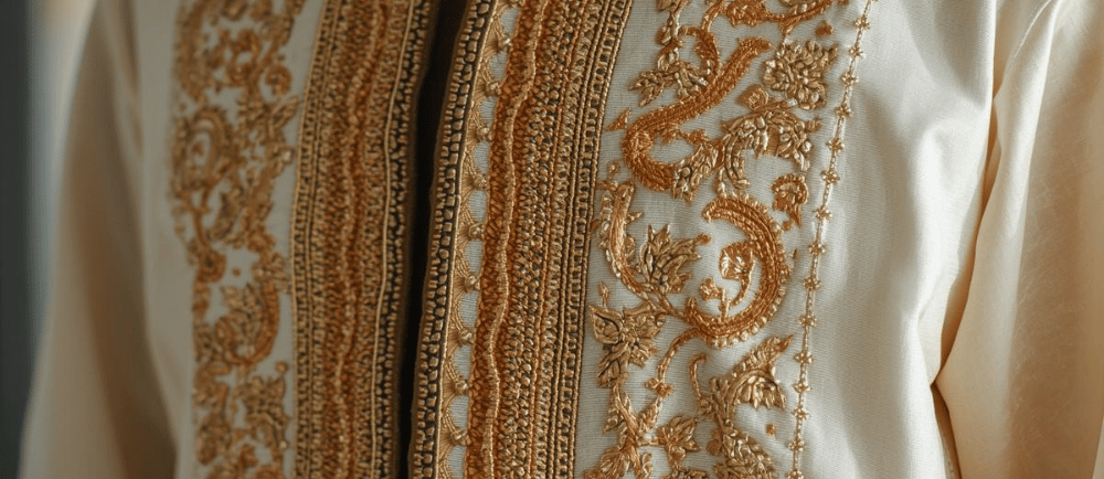 détails d'une jebba homme richement brodée , culture tunisienne