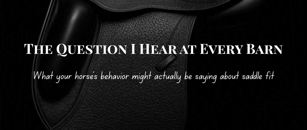 A black saddle with a black background and the caption "The Question I Hear At Every Barn"