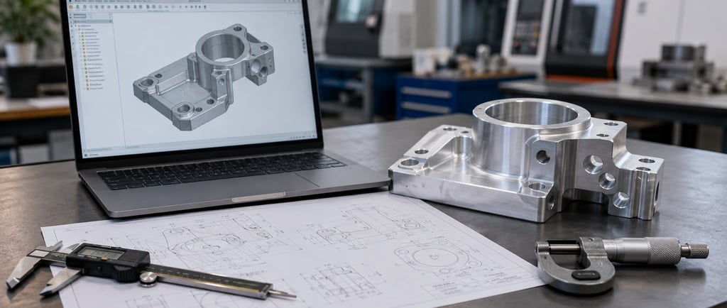 Engineering drawings and CNC machined parts prepared for RFQ review