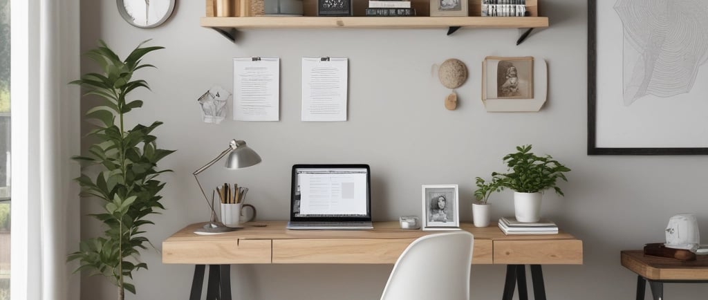 A cozy workspace with a laptop, notebook, and a cup of coffee, inviting thoughtful reflection on money habits.