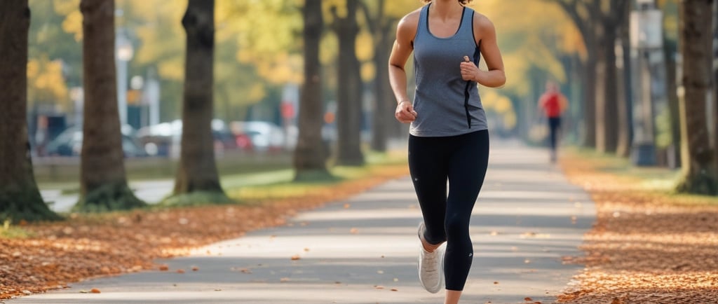 a woman running on a path in a park