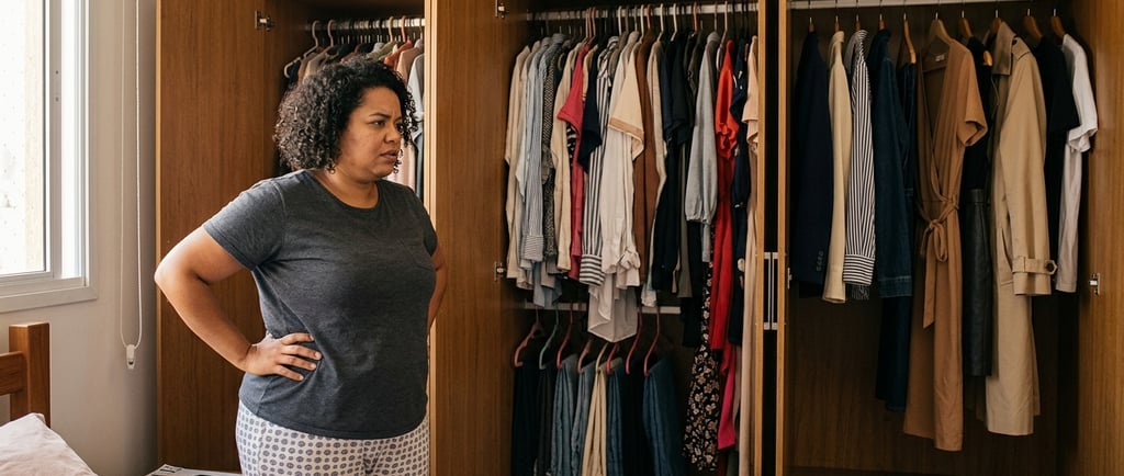 guarda roupa cápsula plus size com peças básicas femininas organizadas no armário