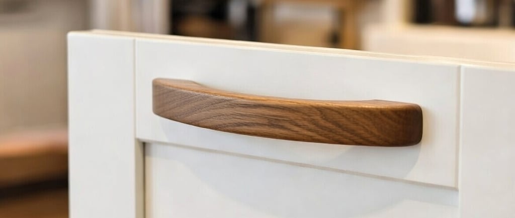 Handmade solid oak cabinet bar pull handle Devon UK
