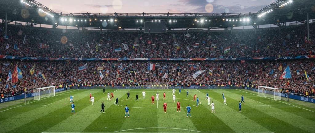 Partida de futebol do Brasileirão em estádio lotado ao entardecer. Cobertura completa no portal Futebol no Mundo.