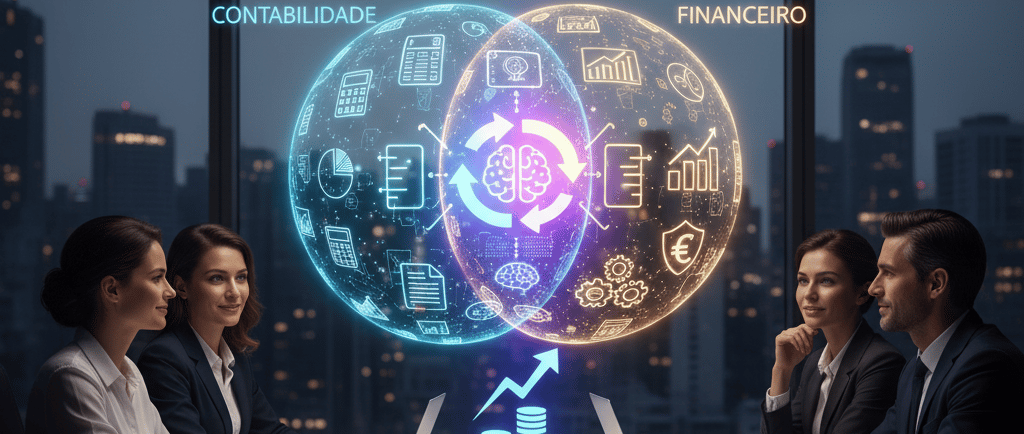 Empresário de terno em um escritório moderno, analisando gráficos de gestão financeira em um tablet,