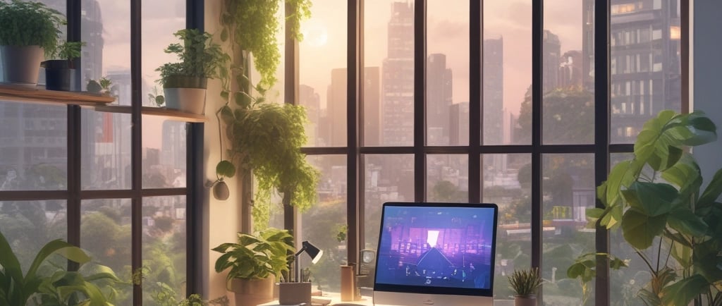 Modern home office banner with AI productivity tools on screen representing the future of remote wor