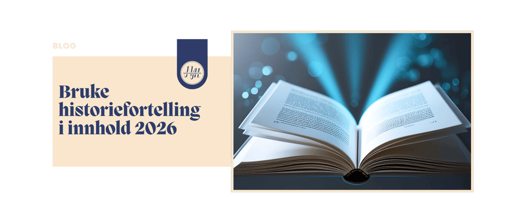 An open book glowing with blue light next to text about storytelling in content marketing for 2026.
