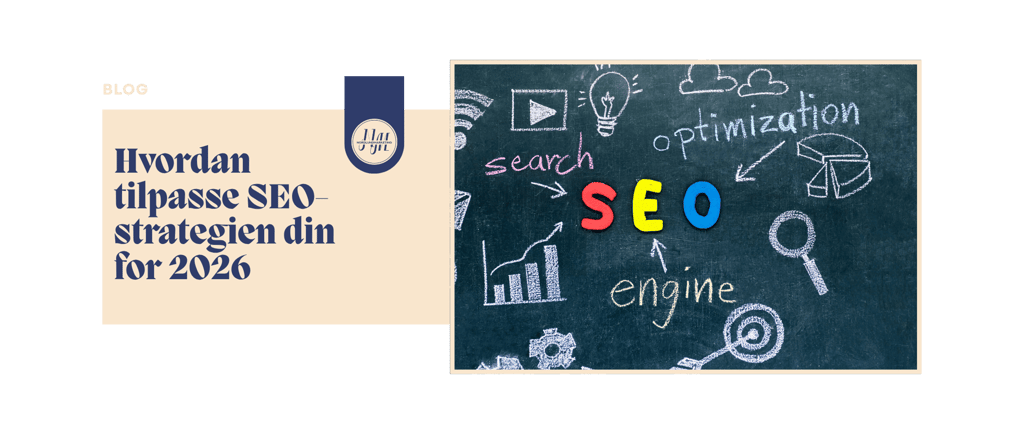 Blog post graphic about 2026 SEO strategy featuring search engine optimization icons on a chalkboard.