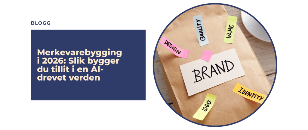 Paper bag with brand identity sticky notes next to text about building trust through brand building.