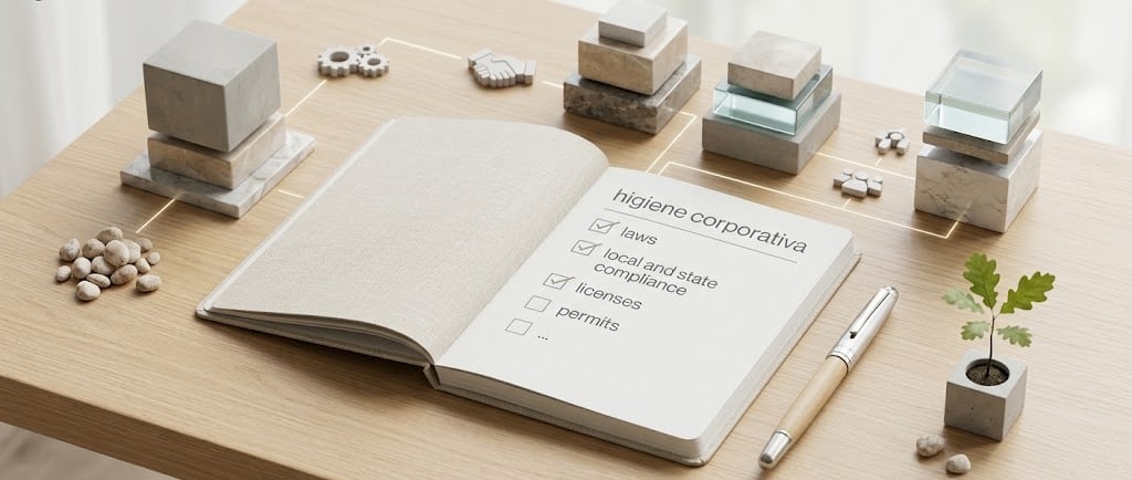 Corporate hygiene checklist for business compliance and legal readiness in a professional office setting.