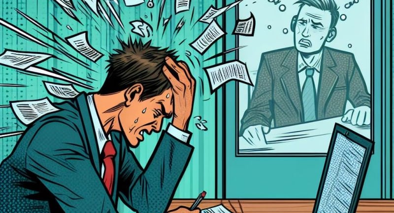 a man in a suit is sitting at a desk with papers and papers