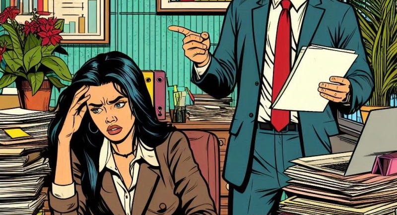 a man and woman in a business suit are sitting at a desk