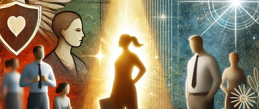 a person standing in front of a wall with a light shining on it