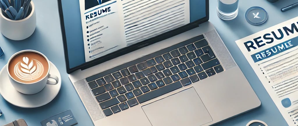 a laptop computer sitting on a desk with a resumen