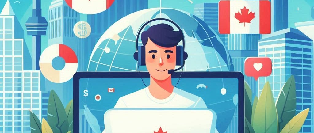 a man in a headset with a laptop and a laptop