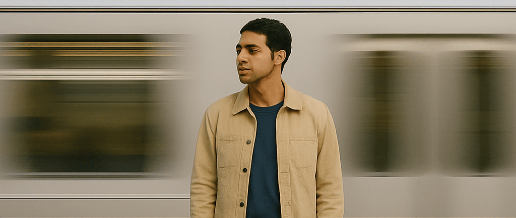 a man standing in front of a train