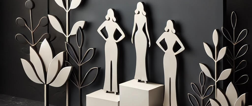 a display of paper cutouts of women's silhouettes