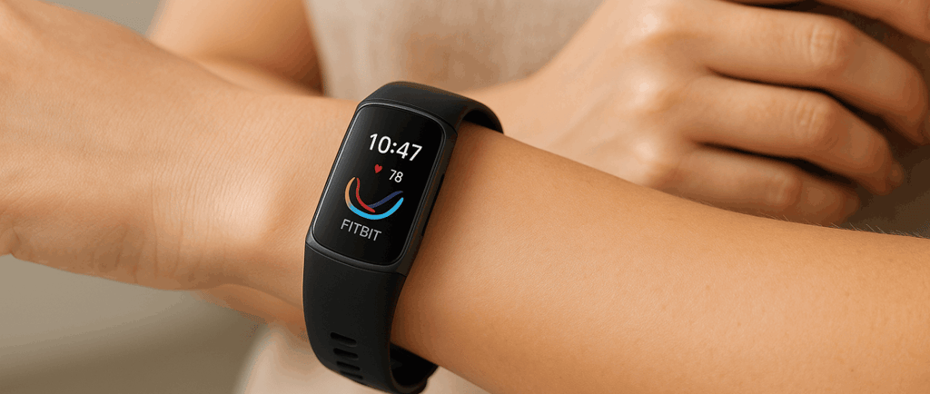 Fitbit Charge 6 in black on a wrist 