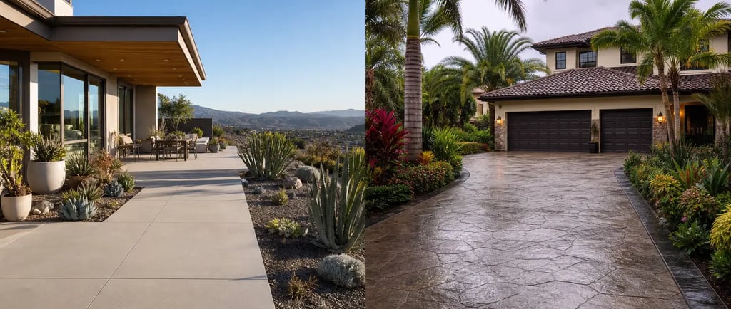 Concrete driveway and patio comparison between Davis CA dry climate and Fort Myers FL humid tropical climate