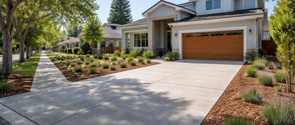 a new broom-finish driveway at a home in Davis, CA
