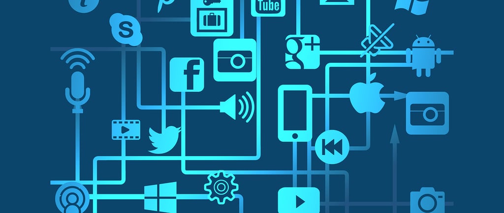 a blue and white graphic of a social media network