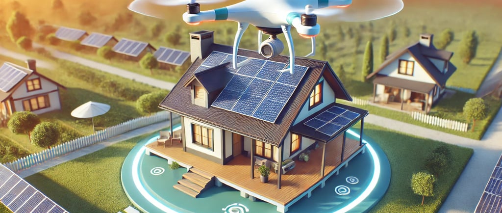 Drohne fliegt über ein Haus in Luxemburg mit Solaranlagen auf dem Dach