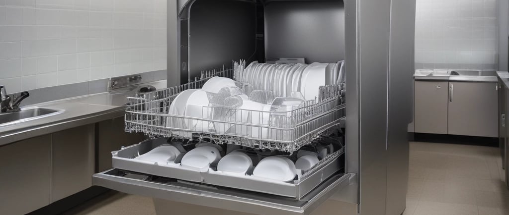 a close up of a washing machine with a reflection of trees in the window