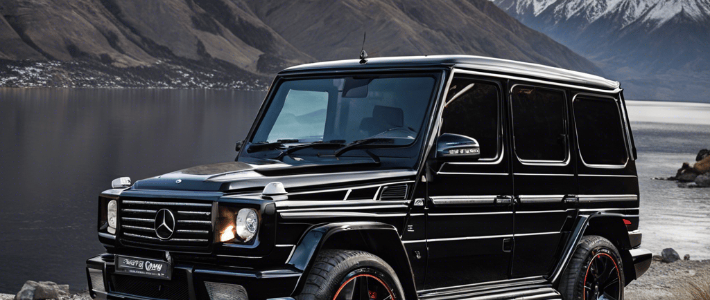Black Mercedes-Benz G-Wagon on at Lake Wakatipu