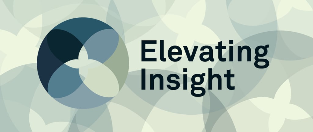 Elevating Insight logo featuring abstract geometric patterns in shades of teal and gray.