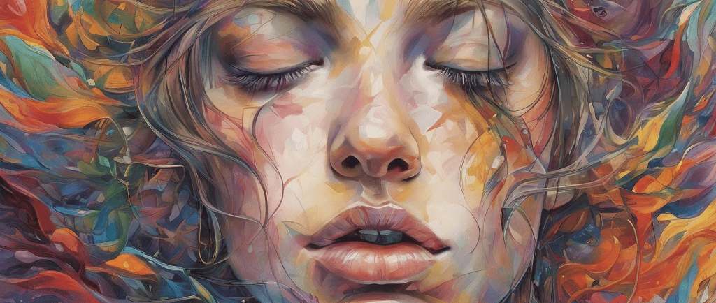 a painting of a woman with her eyes closed