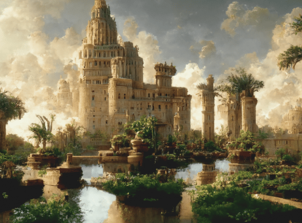 a painting of a castle with a castle in the background