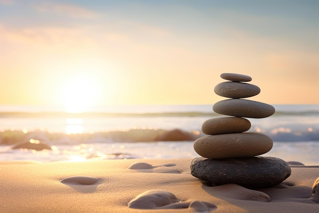 a stack of rocks on the beach