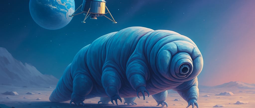 Tardígrado na lua, planeta terra de fundo