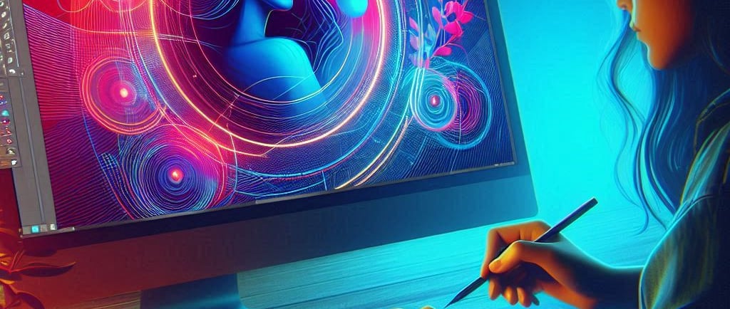 A girl drawing on a computer screen